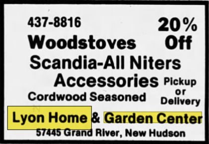 Lyon Home & Garden Center - Nov 1980 Ad